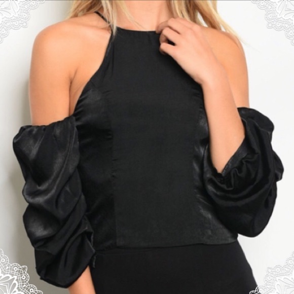 Trendy Black Satin Top - Picture 4 of 10